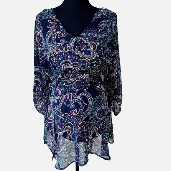 Motherhood Maternity semi-sheer navy paisley blouse w/integrated camisole size M - Picture 2 of 12